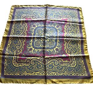 Vintage Damon Italy silk scarf small square pocket pouchette multicolor paisley
